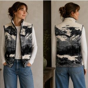 Unbranded Fleece Vest Men's Unisex S Mountain Forest Scene Warm Cozy